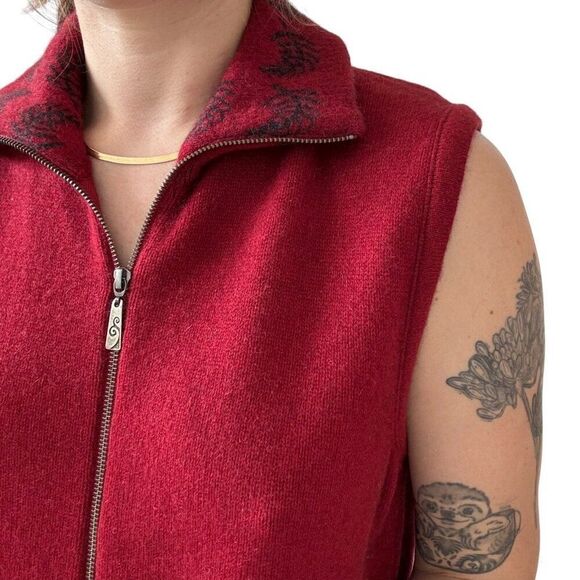 Native World Womens Possum Merino Wool Blend Red Full Zip Sweater Vest Sz XL - Picture 3 of 7